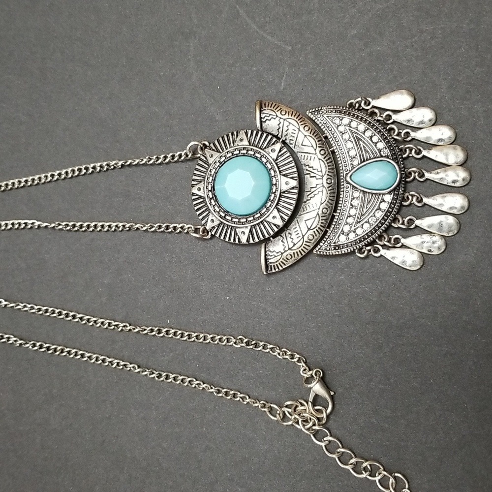 Faux Turquoise Long Bohemian Style Necklace